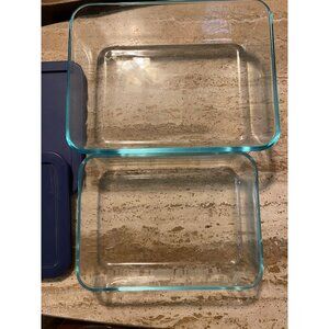 Pyrex Rectangular Clear Glass Storage Containers With Blue Lids Set Of 2